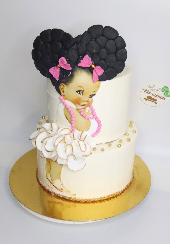 gâteau Black girl petite fille noire afro blanc et rose Lyli Twopik Yvelines
